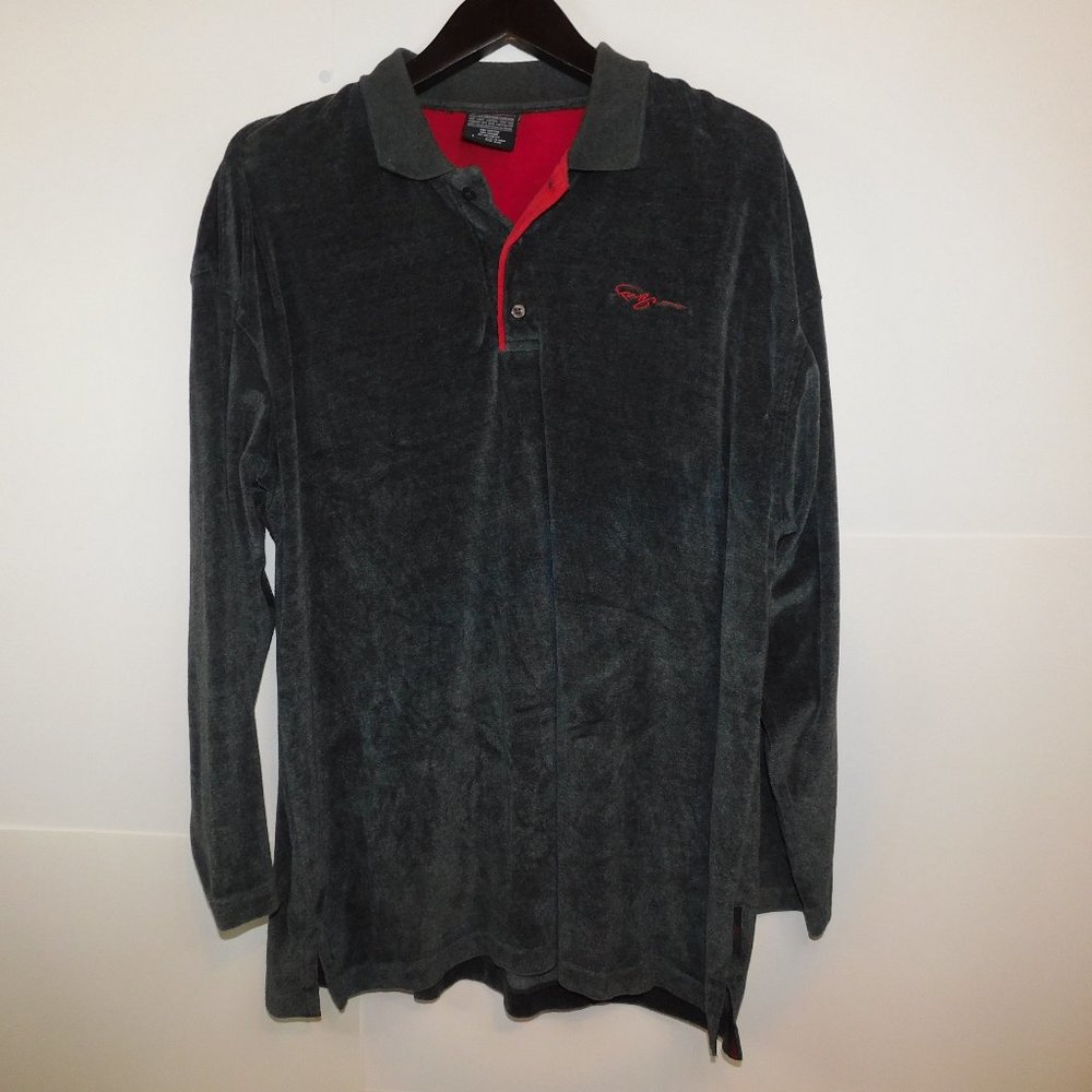 Fubu Men's Velour Shirt Large Gray & Red Logo